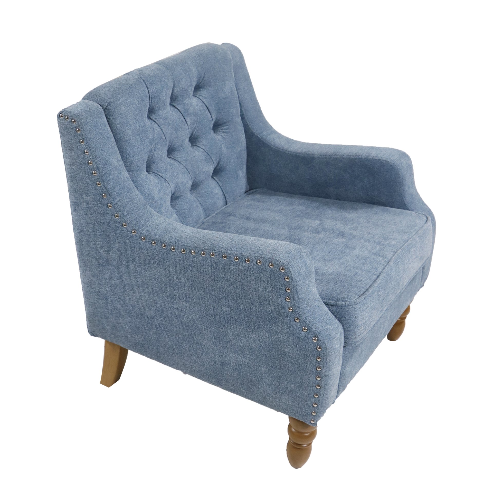 Accent Chair, Living Room Chair, Footrest Chair Set With Vintage Brass Studs, Button Tufted Upholstered Armchair For Living Room, Comfy Reading Chair For Bedroom, Reception Room - Blue - Image 14
