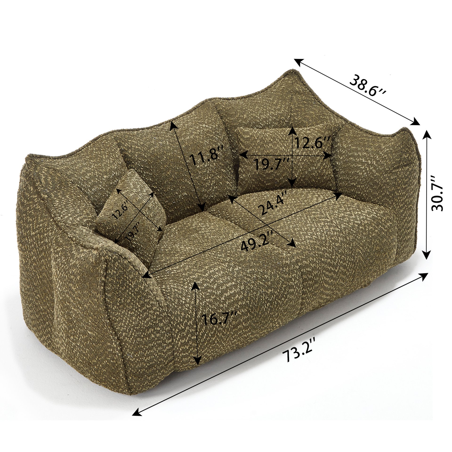 Comfortable Dual Beanbag Chair With High Resilience Foam Core For 2 People In - Olive Green - Image 3