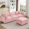 Contemporary Modular Sectional Sofa L Shaped 3 Seater With Movable Ottoman 105 Inch - Pink - Image 5