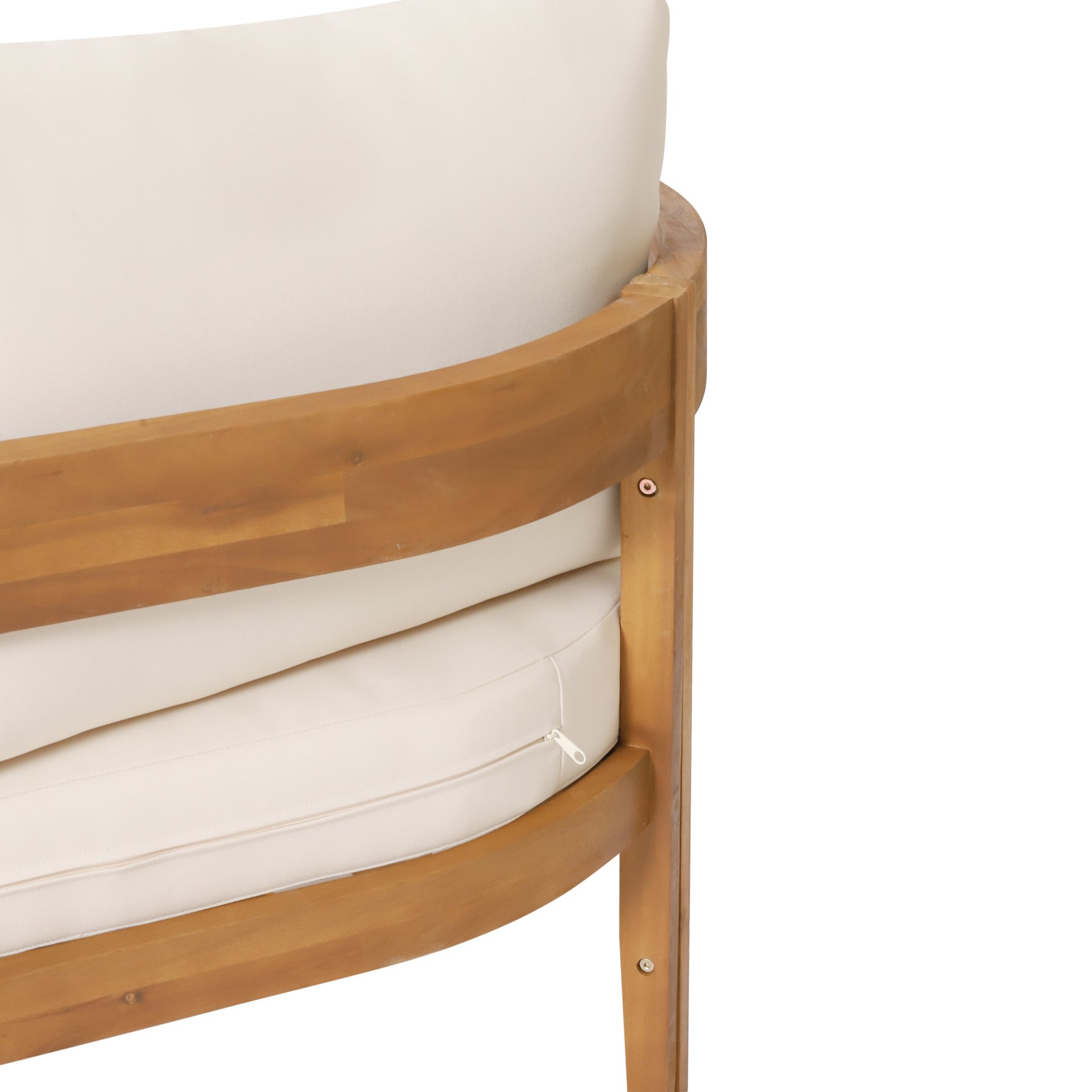 Brooklyn - Sofa Set Rounded Tuxedo Design - Teak / Beige - Image 10