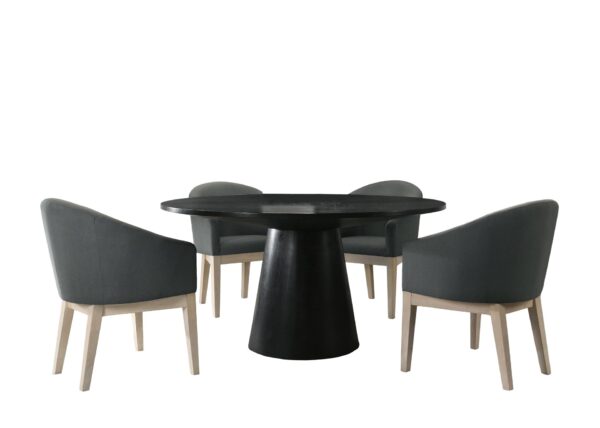 Jasper - 5 Piece Round Dining Table Set With Gray Chairs (Set of 5) - Ebony Black