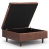 Shay - Mid Century Large Square Coffee Table Storage Ottoman - Distressed Saddle Brown - Image 2
