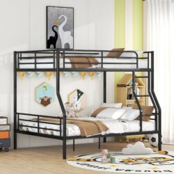 Full Long Over Queen Metal Bunk Bed - Black