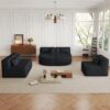 Upholstered Sofa Free Combined Sofa Couch With 2 Chaise Lounge And 5 Back Pillows For Living Room - Black - Image 11