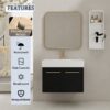Modern Wall Mounted Bathroom Vanity With Thick Edged Resin Sink And Storage Rack Plywood - Black Chestnut - Image 4