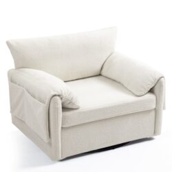 Oversized Swivel Armchair - Modern Swivel Accent Chair & Single Sofa Lounge, Comfortable Seating For Living Room & Bedroom - White Teddy
