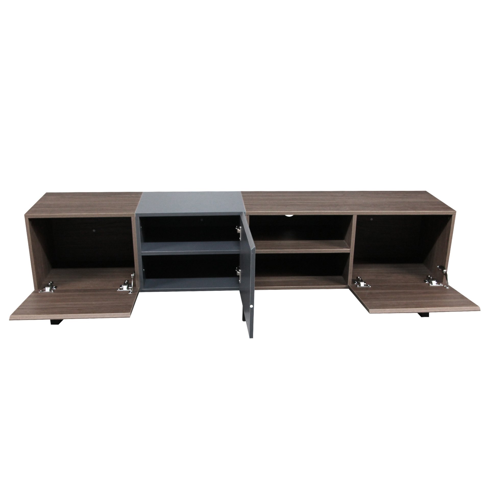 Modern TV With 3 Cabinets & Open Shelves, Color-Matching Media Console Table For Tvs Up To 80'', Entertainment Center With Drop Down Door For Living Room - Dark Brown - Image 11