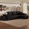 Modern L-Shape 3 Seat Reversible Sectional Couch, Pull Out Sleeper Sofa With Storage Chaise And 2 Stools For Living Room Furniture Set - Charcoal Gray - Image 3