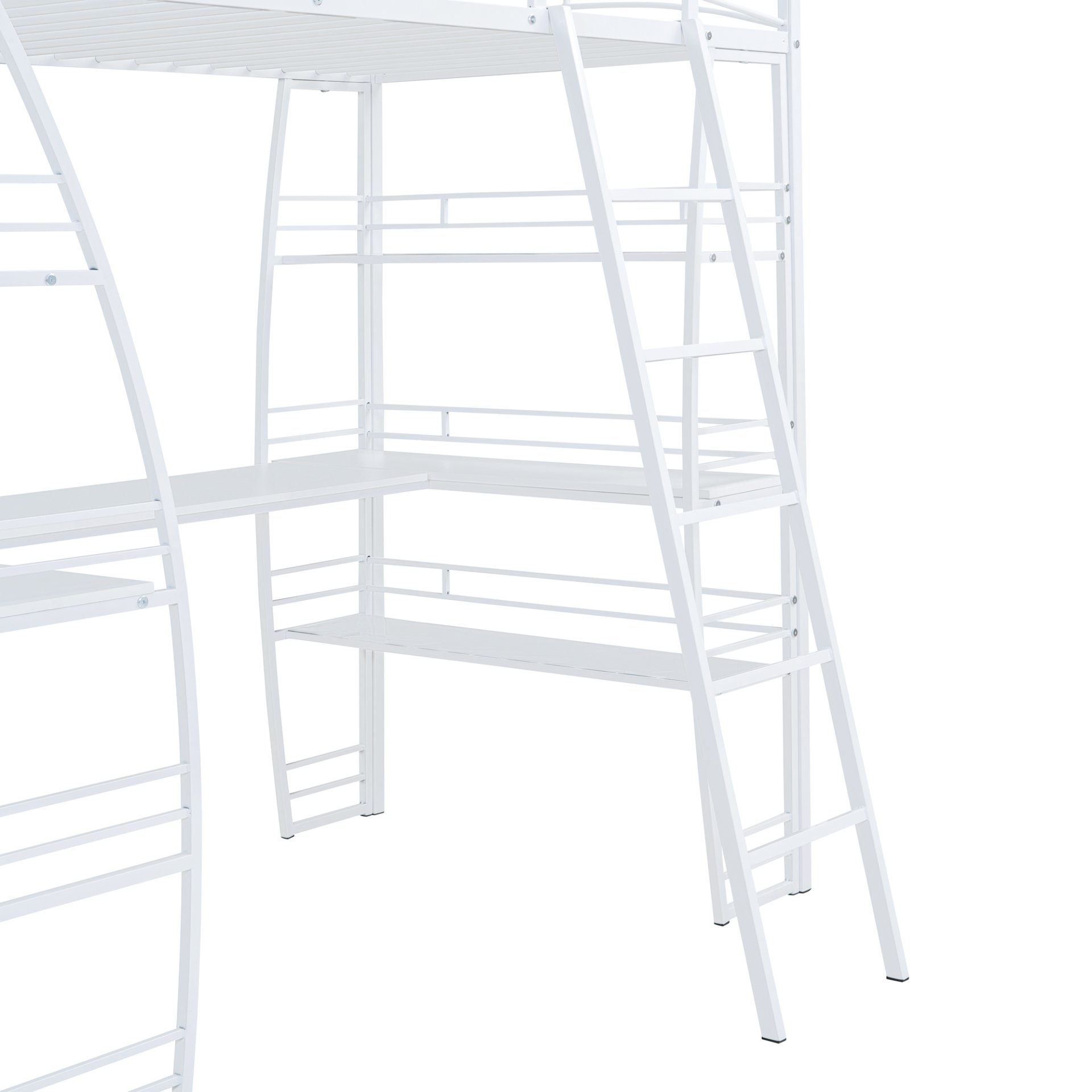 Twin Size Loft Bed With 4 Layers Of Shelves And L-Shaped Desk, Stylish Frame With A Set Of Sockets, USB Ports And And Wireless Charging - White - Image 9