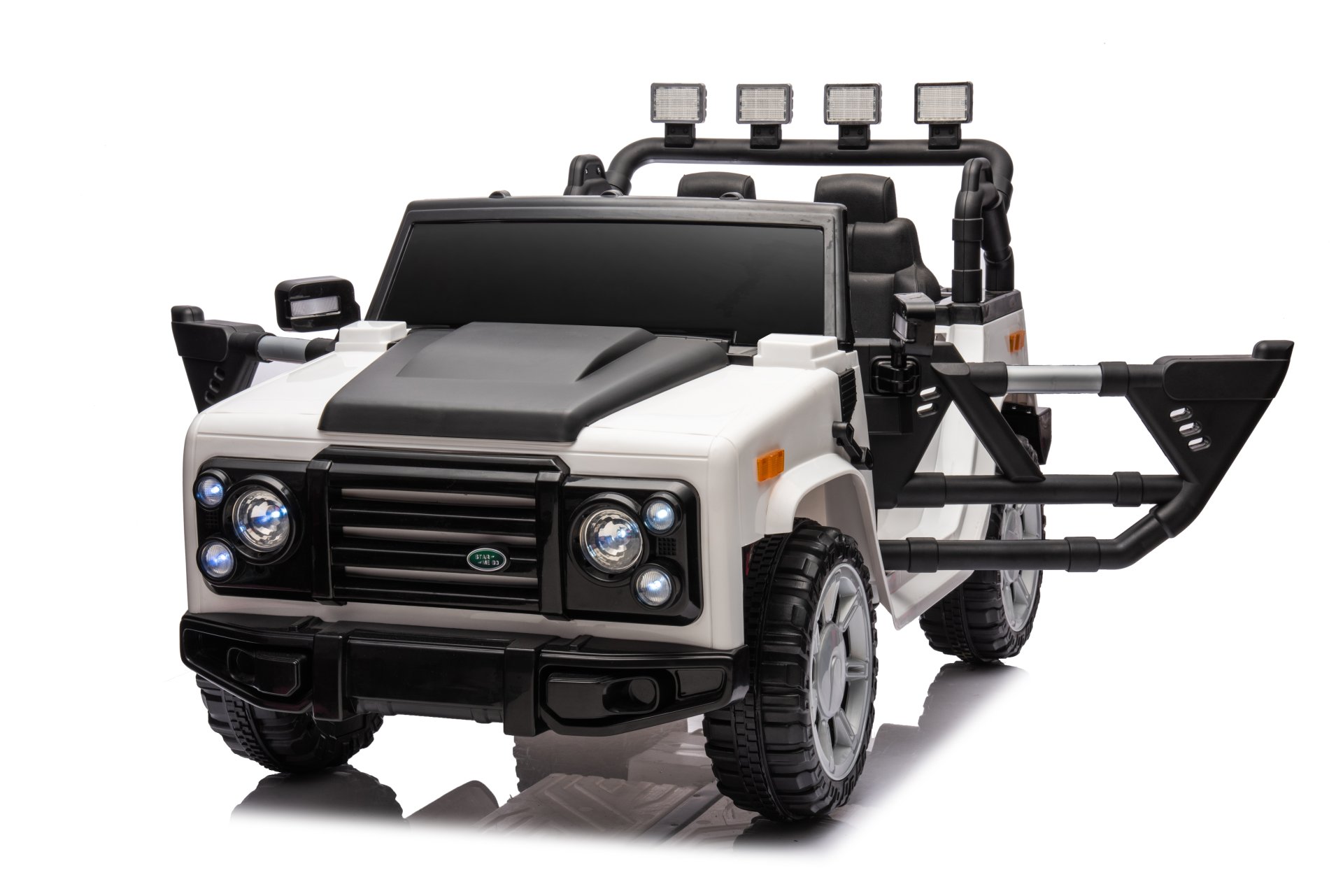 12V7A 30W*2 Four-Wheel Drive Leather Seat One Button Start, Forward And Backward, High And Low Speed, Music, Front Light, Power Display, Two Doors Can Open, 2.4G R / C, Seat Belt Four Wheel Absorber - White / Black - Image 10