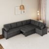 L-Shaped Sofa Convertible Sofa Bed Pull Out Sofa Sleeper With Two Back Pillows, Two USB Ports And Two Power Sockets For Living Room - Gray - Image 4