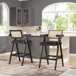 Milan - Modern Webbing Back Bar Stool With Arms (Set of 3) - Ebony Black