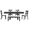 Topmax - 6 Piece Farmhouse Extendable Dining Table With Footrest, 4 Upholstered Dining Chairs And Dining Bench, Two 11" Removable Leaf - Black / Beige - Image 9