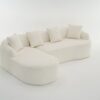 Compression Sofa: Combining Chaise Longue With 3 Seater, Wood Grain Chenille Fabric, Full Sponge Compression Sofa, Combined Sofa With 4 Pillows For Living / Home Furniture / Apartment - White - Image 19