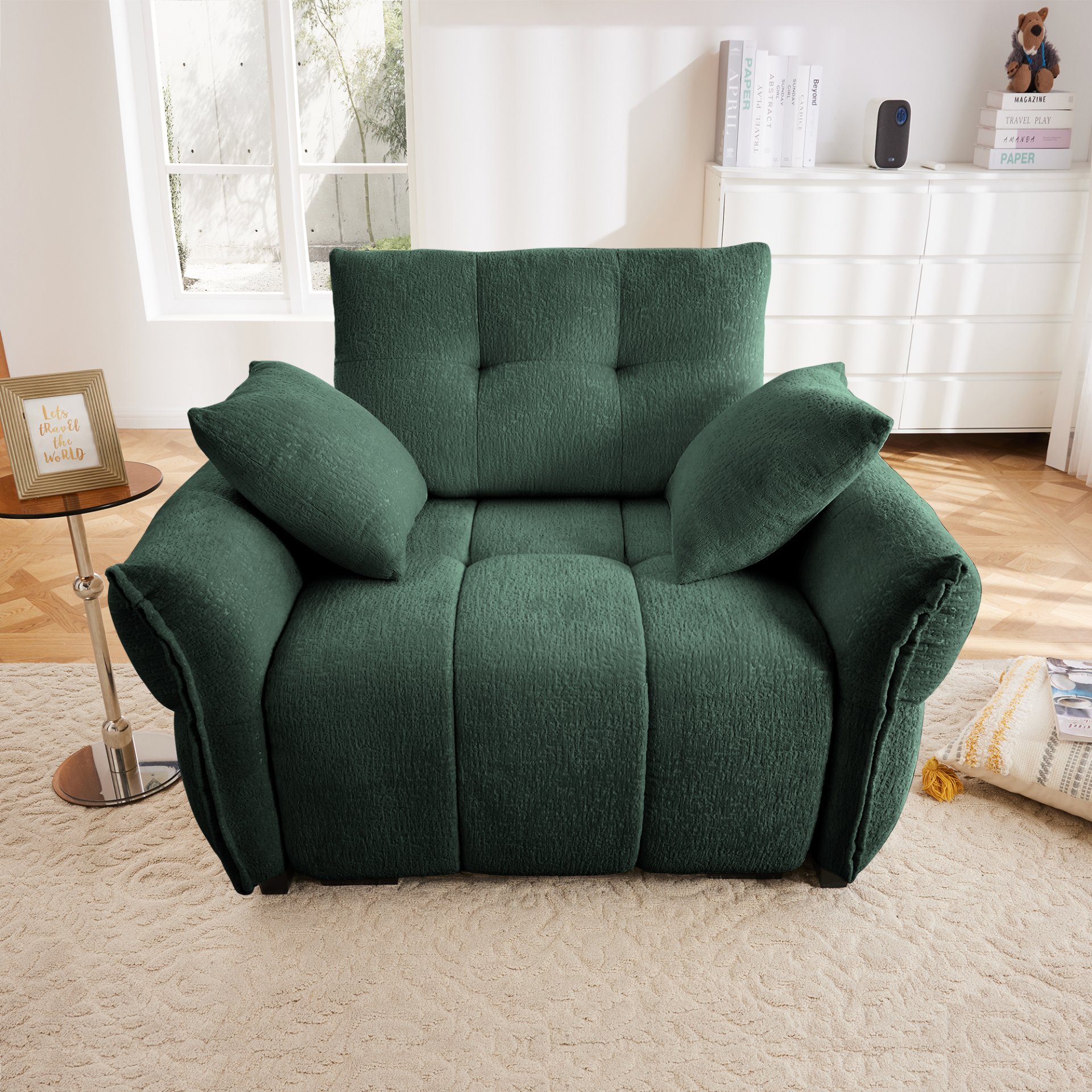Ergonomic Single Seater Sofa With High Resilience Cushions, Modern Design - Green - Image 4