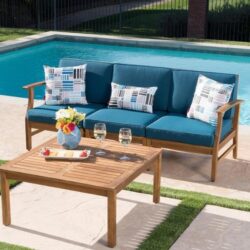 Perla - 3 Seater Sofa And Table Set - Blue