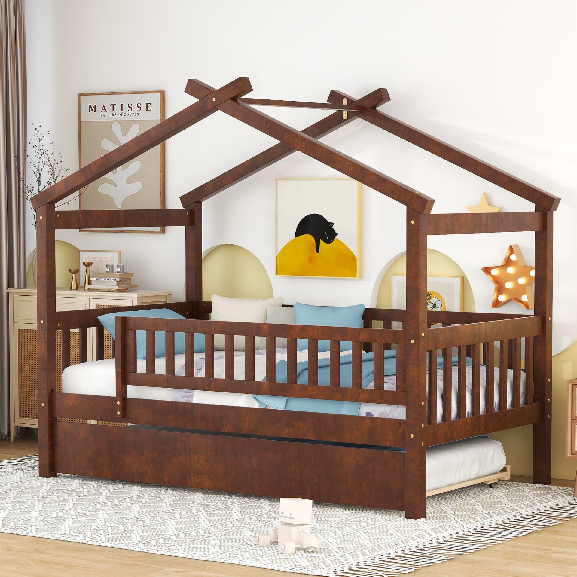 Twin Size House Bed & Twin Size Trundle - Walnut - Image 2