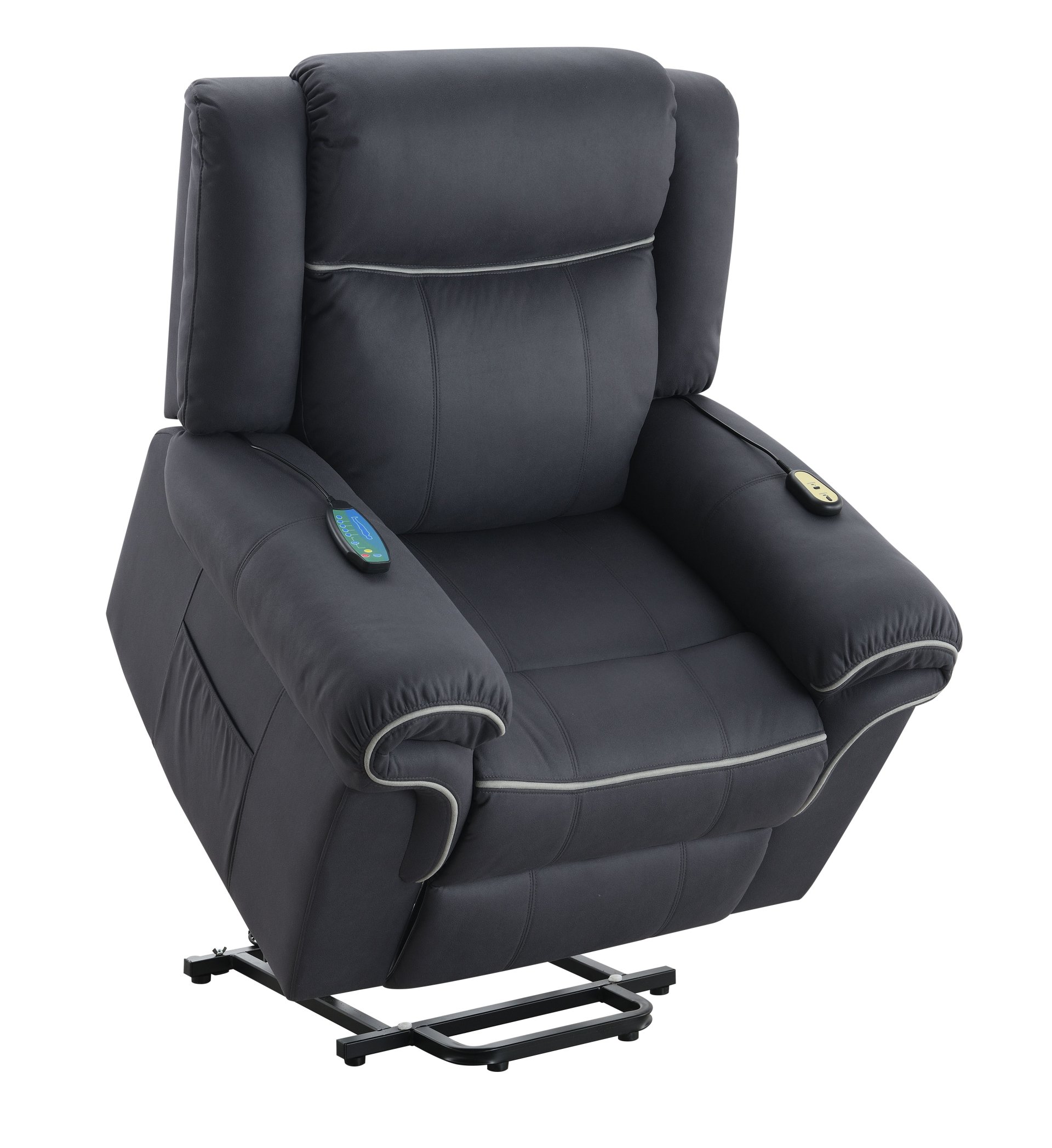 Domana - Polished Microfiber Power Nirion Recliner With Lift Heating Massage Chair - Dark Blue - Image 8