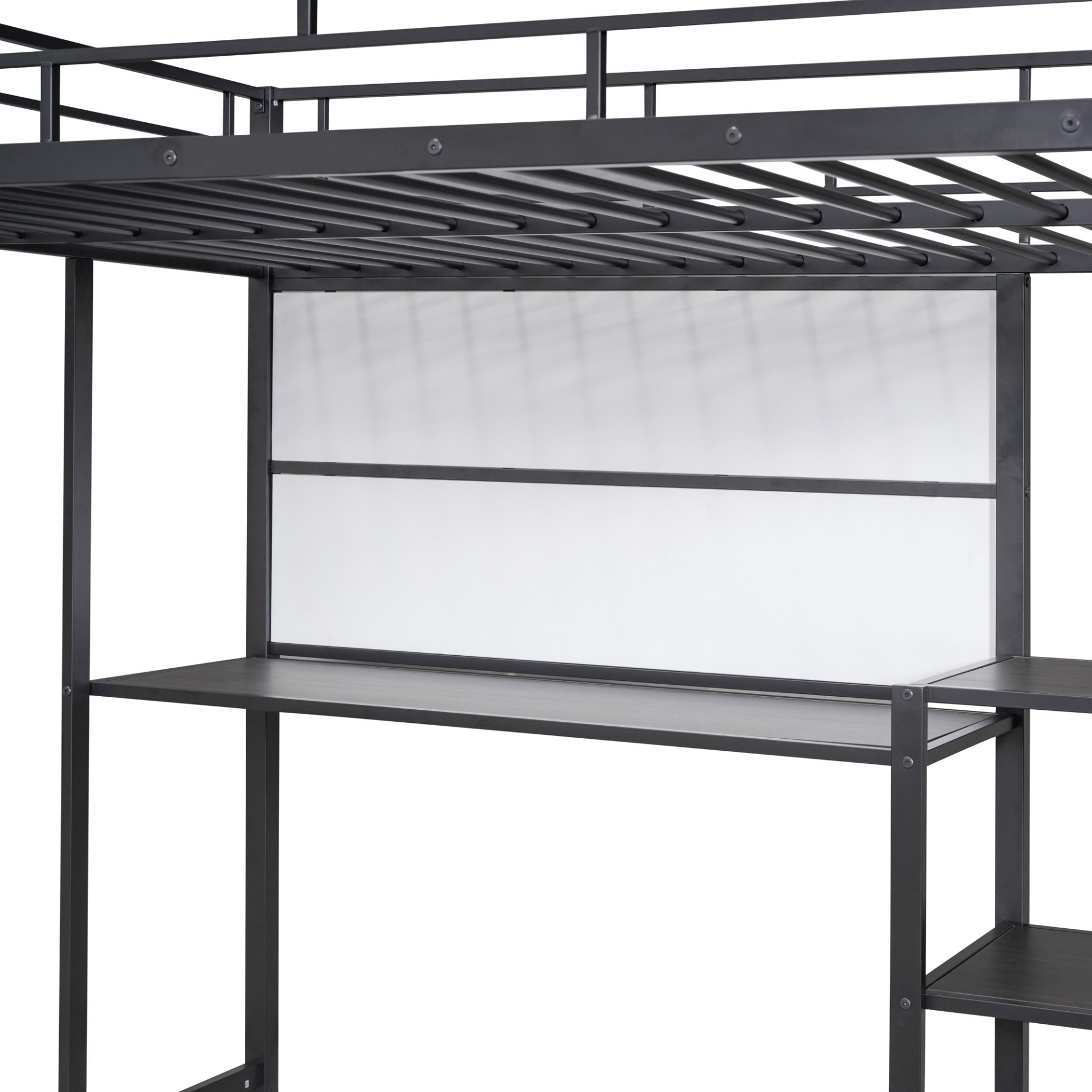 Full Size Loft Bed With Desk And Whiteboard, With 3 Shelves And Ladder - Black - Image 12