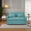 Velvet Two Seater Pull Out Sofa Bed, Adjustable Backrest With Three USB Ports, Two Side Pockets, 3 In 1 Convertible Sleeper Sofa Bed, Modern Love Seat Lounge Sofa For Living Room - Light Blue - Image 8