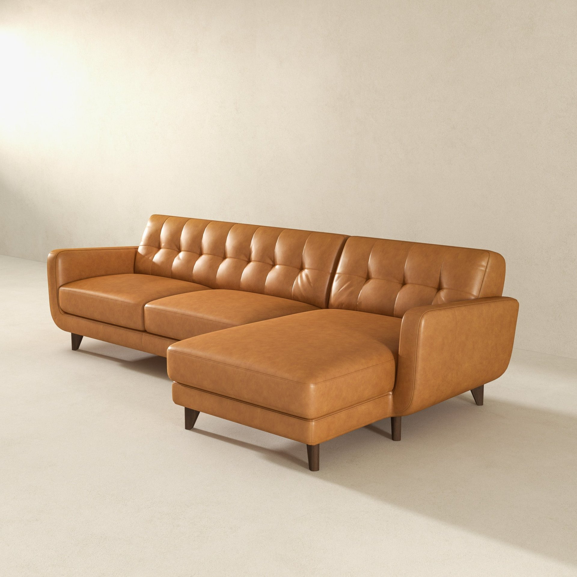 Allison - Right Facing Leather Sectional Sofa - Tan - Image 5