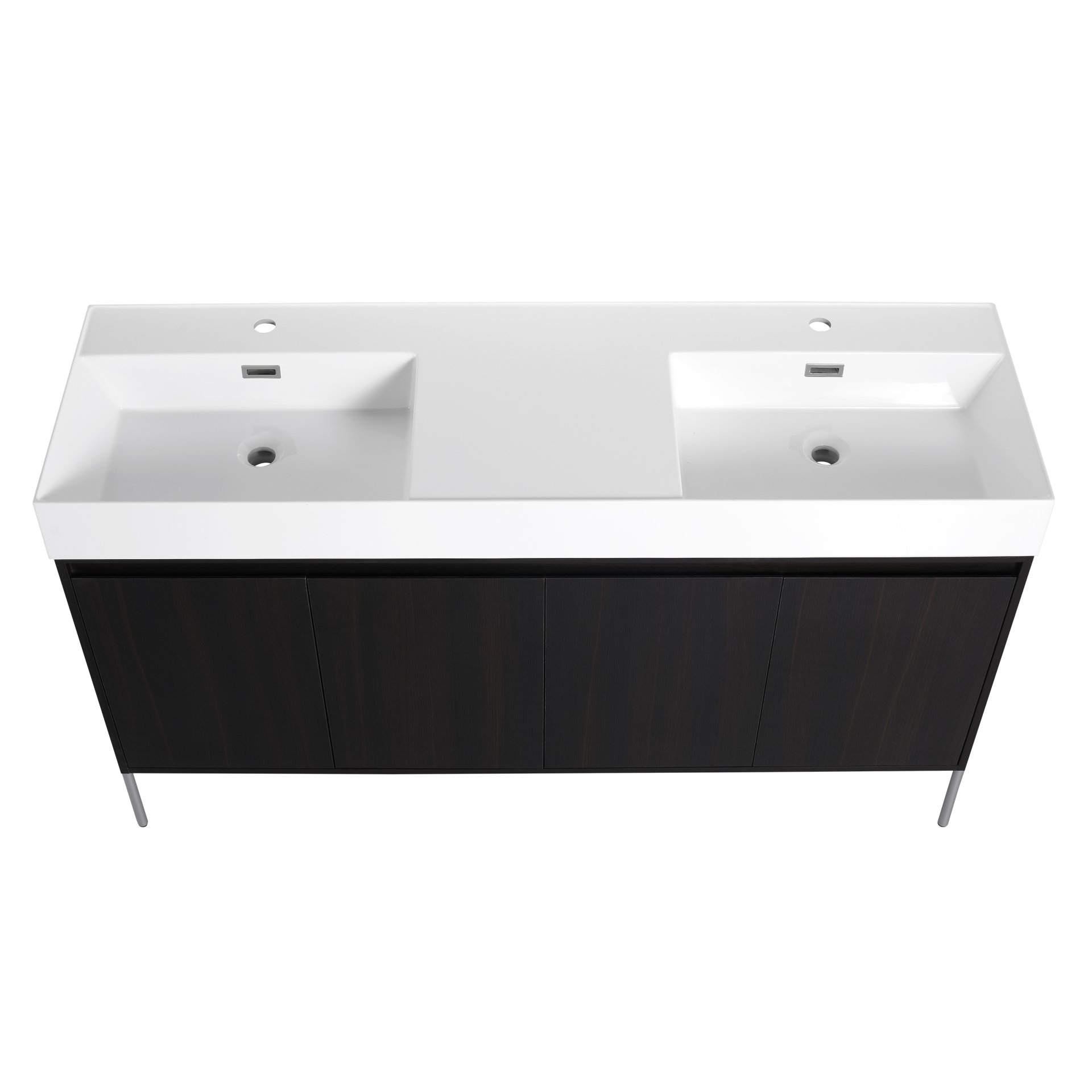 Deluxe 60" Freestanding Bathroom Vanity With Resin Double Sink - Dark Oak - Image 14