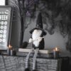 Sitting Gnome With Broomstick & Long Legs, For Halloween Decor - Black White - Image 10