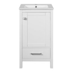 18" Bathroom Vanity With Sink, Soft Close Drawers, Door Organizer, Divider Drawer, Adjustable Foot Pads - White