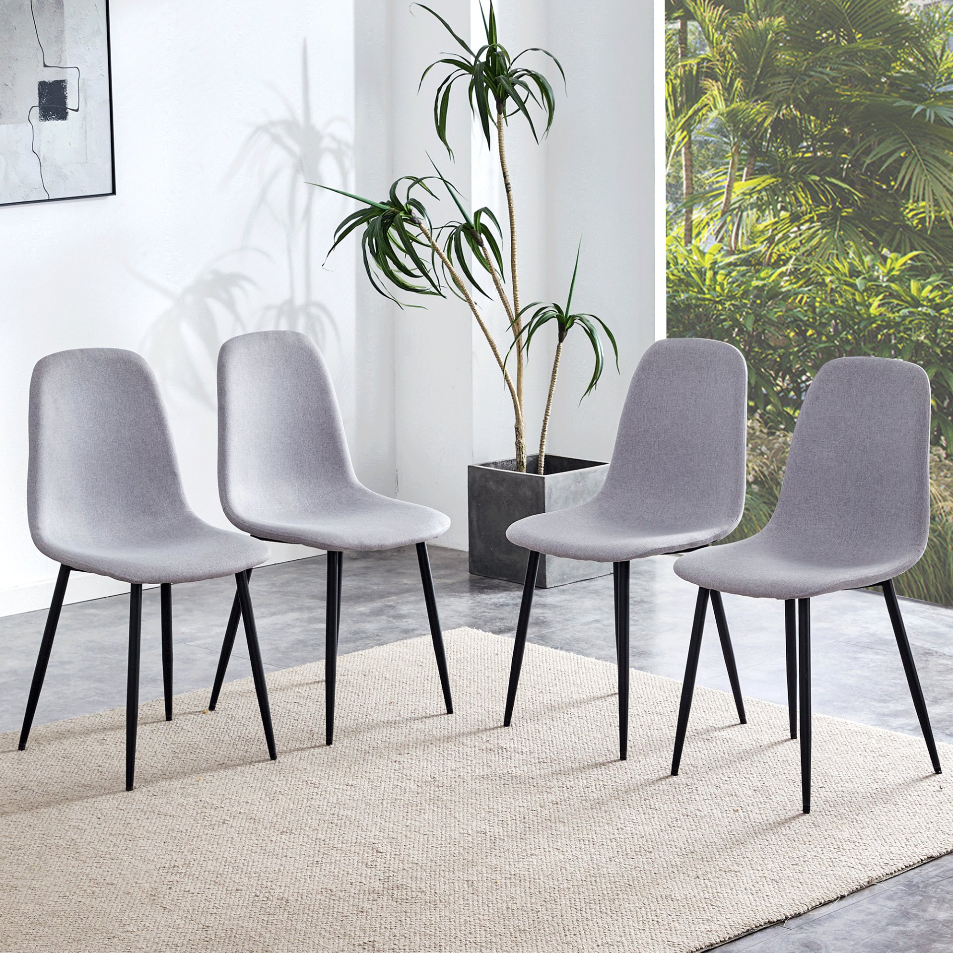 (Set of 4) Fabric Back And Metal Combined Spoon Chairs Perfectly Matching Minimalist And Scandinavian Style Homes - Gray / Black - Image 2