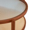 Modern Minimalist Circular Double Layer Solid Wood Coffee Table With Glass Top, Rattan Layer - Walnut - Image 8