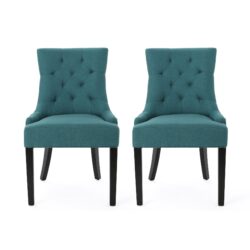 Dining Chair (Set of 2) With Upholstered Diamond Tufting And Espresso Birch Legs - Teal