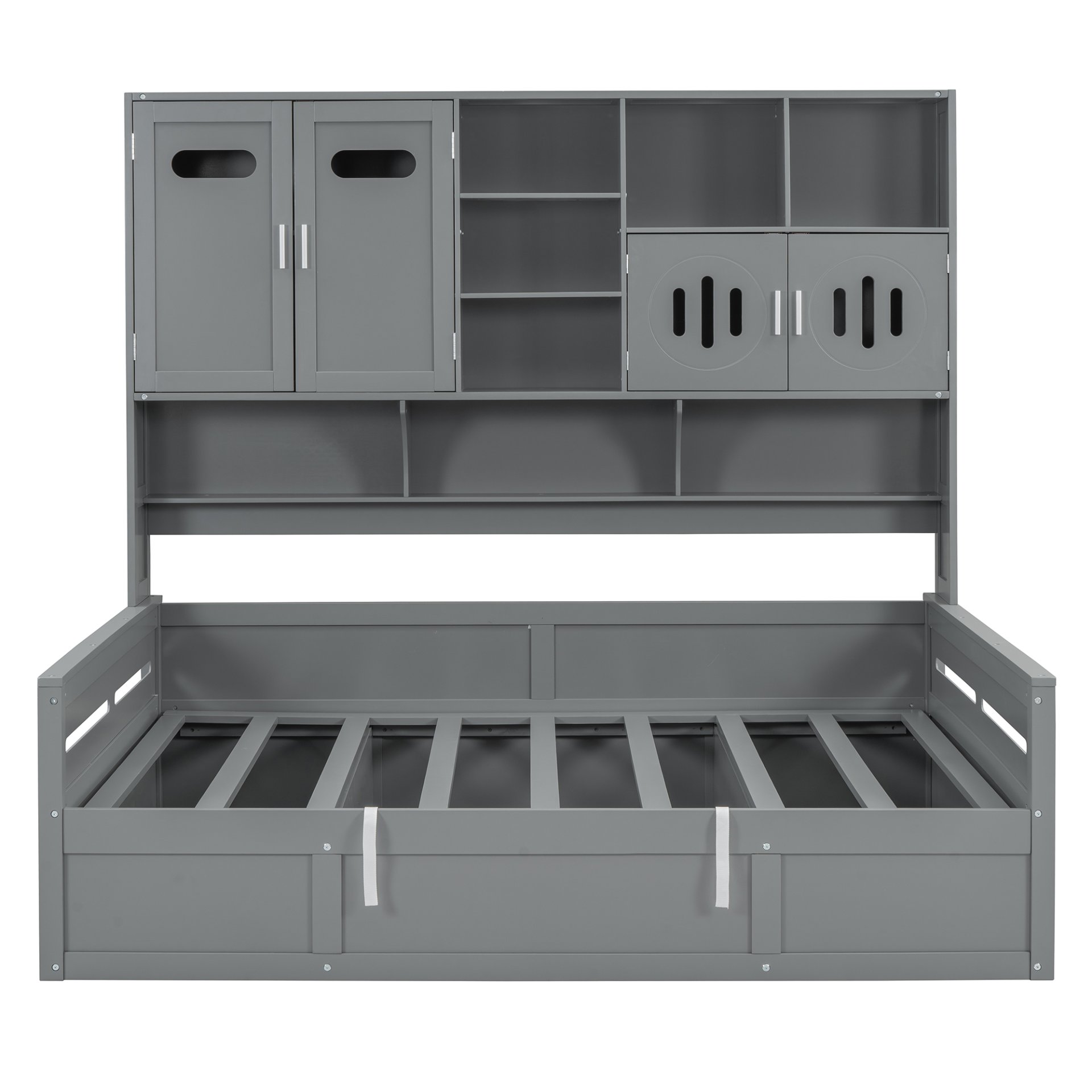 Full Size Wooden Daybed With Hydraulic Bed And All In One Cabinet And Shelf - Gray - Image 3