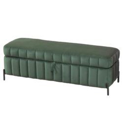 Wide Upholstered Velvet Storage Soft Bench Footstool Ottoman End Of Bed With Metal Legs, Foot Rest For Living Room, Entryway And Bedroom - Green