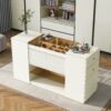Modern Luxury Multi-Functional Island Vanity Dresser And Storage Cabinet With Glass Tabletop, Display Shelf, 6 Drawers For Walk In Wardrobe And Bedroom - Cream White - Image 5