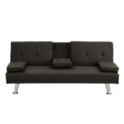 Contemporary Sofa Bed With Armrest 2 Holders - Dark Brown