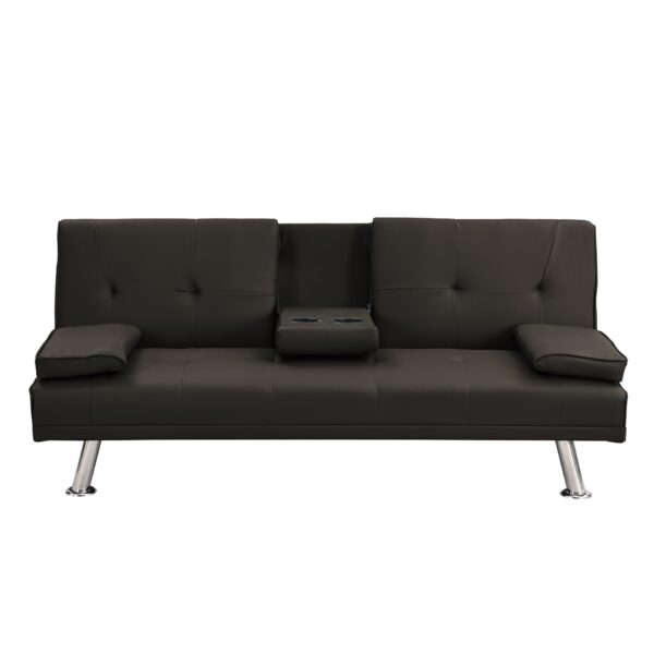 Contemporary Sofa Bed With Armrest 2 Holders - Dark Brown
