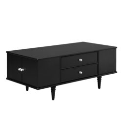 Modern Rectangle Coffee Table With Four Drawers, Wood Coffee Table With Metal Handles And Four Solid Wood Legs For Living Room - Black