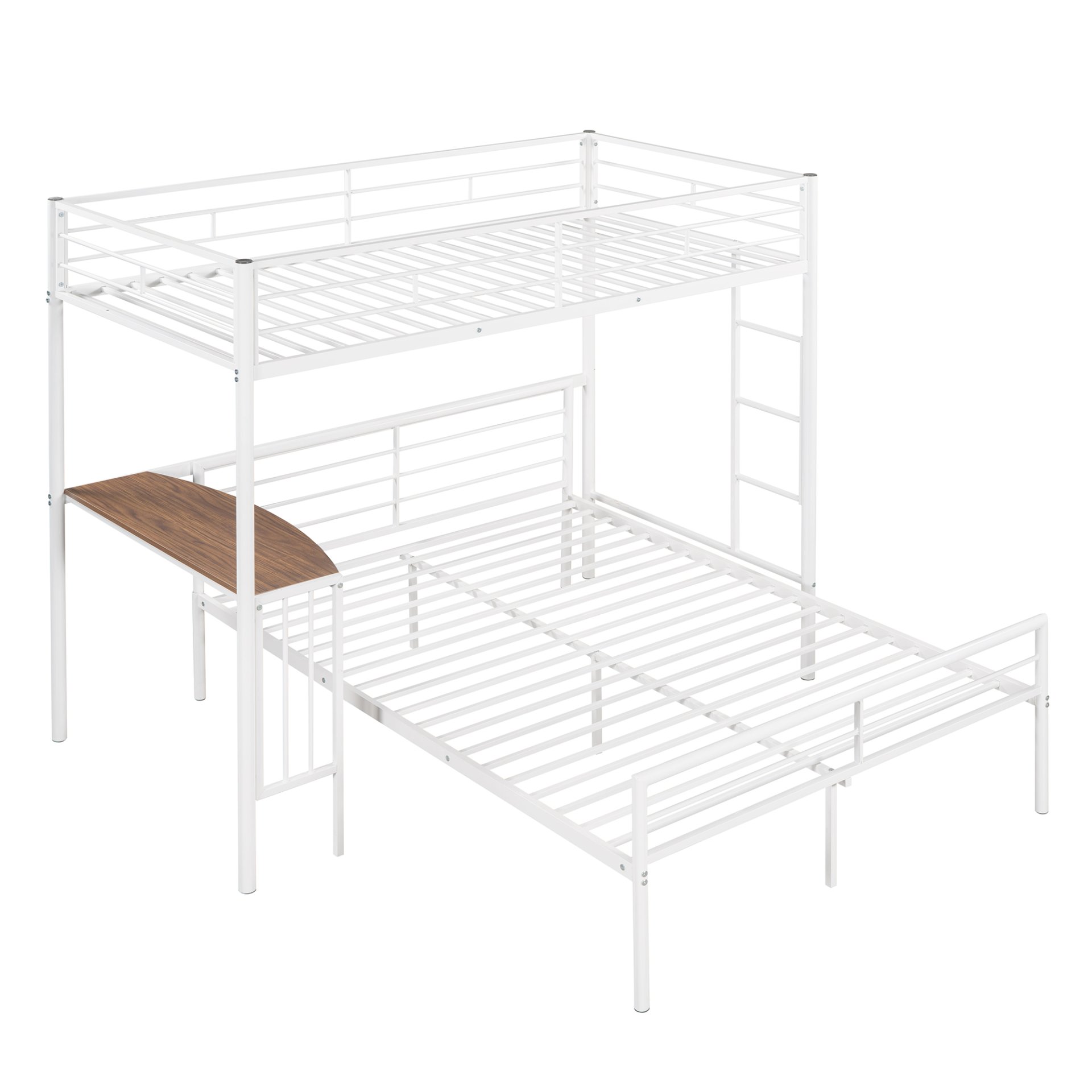 Twin Over Full Metal Bunk Bed With Desk, Ladder And Quality Slats For Bedroom - Metallic White - Image 21