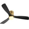 Flush Mount Ceiling Fan With 3 Solid Wood Blades Remote Control Reversible DC Motor For Living Room - Gold - Image 2
