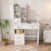 Dressing Table With Movable Mirror And LED Light, 5 Drawer Storage Organizer - White - Image 4