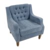 Accent Chair, Living Room Chair, Footrest Chair Set With Vintage Brass Studs, Button Tufted Upholstered Armchair For Living Room, Comfy Reading Chair For Bedroom, Reception Room - Blue - Image 16