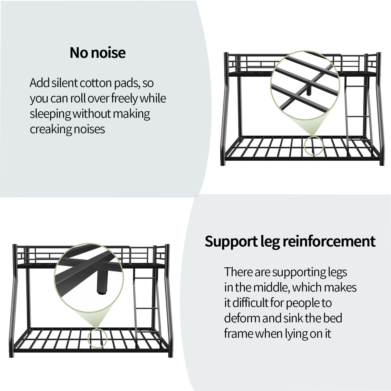 Twin Over Full Metal Bunk Bed Frame With Ladder And Guardrail, Heavy Duty Noise Free Design Metal Construction - Black - Image 6