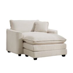 Comfortable Single Chair Deep Seat Sofa With Footstool And Pillow Light Accent Chair For Living Room And Bedroom - Beige
