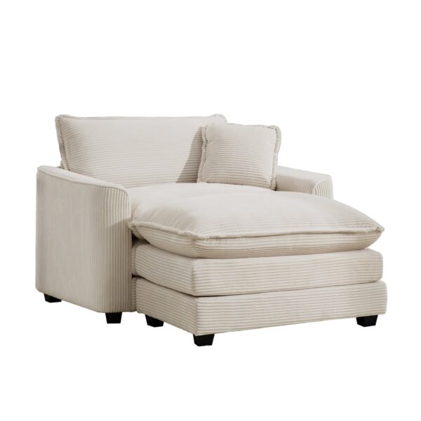 Comfortable Single Chair Deep Seat Sofa With Footstool And Pillow Light Accent Chair For Living Room And Bedroom - Beige