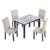 5 Piece Dining Set Table With 4 Thicken Cushion Dining Chairs - White / Beige / Black - Image 9