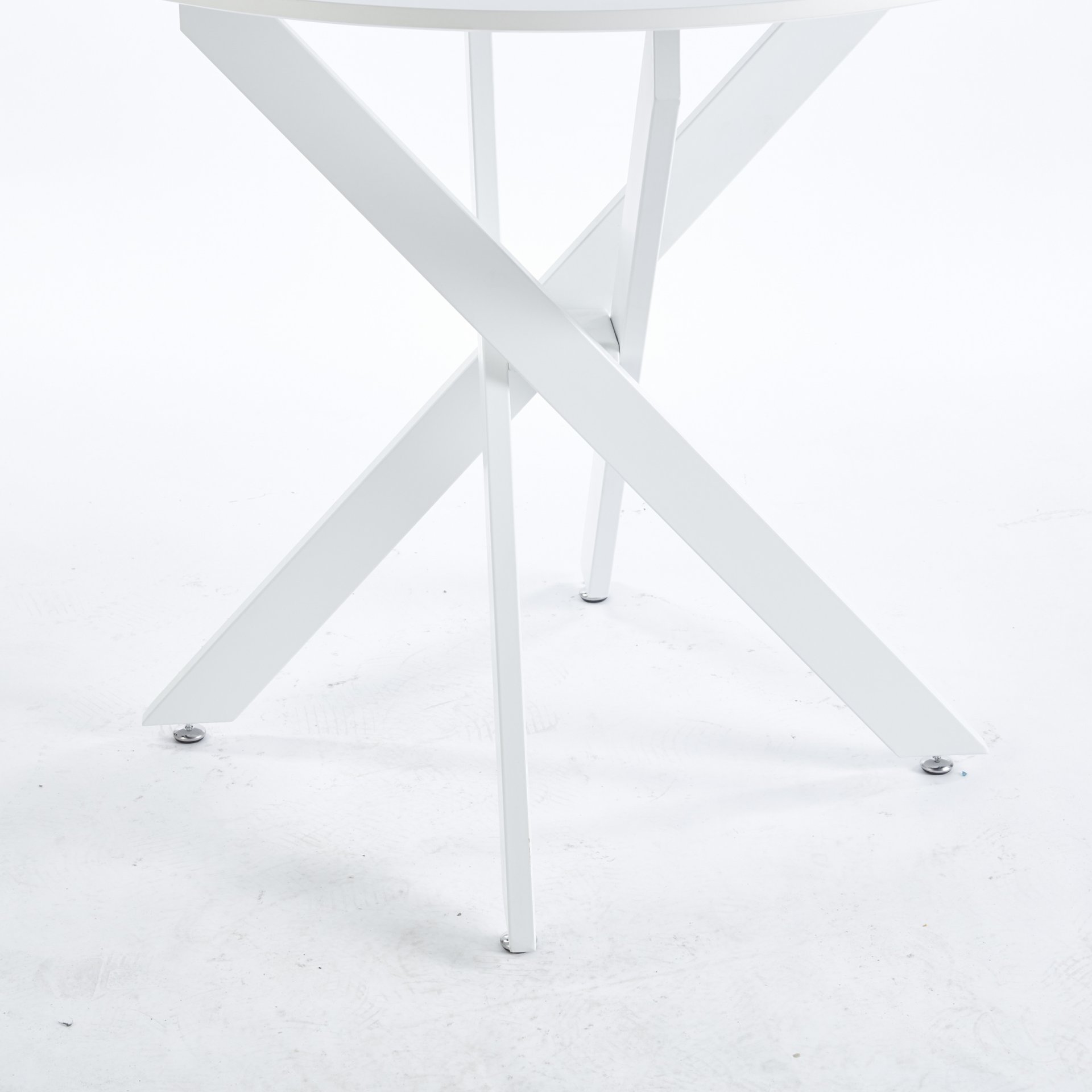 Dining Table With Cross Metal Leg And MDF Top, Modern Space Saving Kitchen Table For Living Room Legs, Round Table - White - Image 6