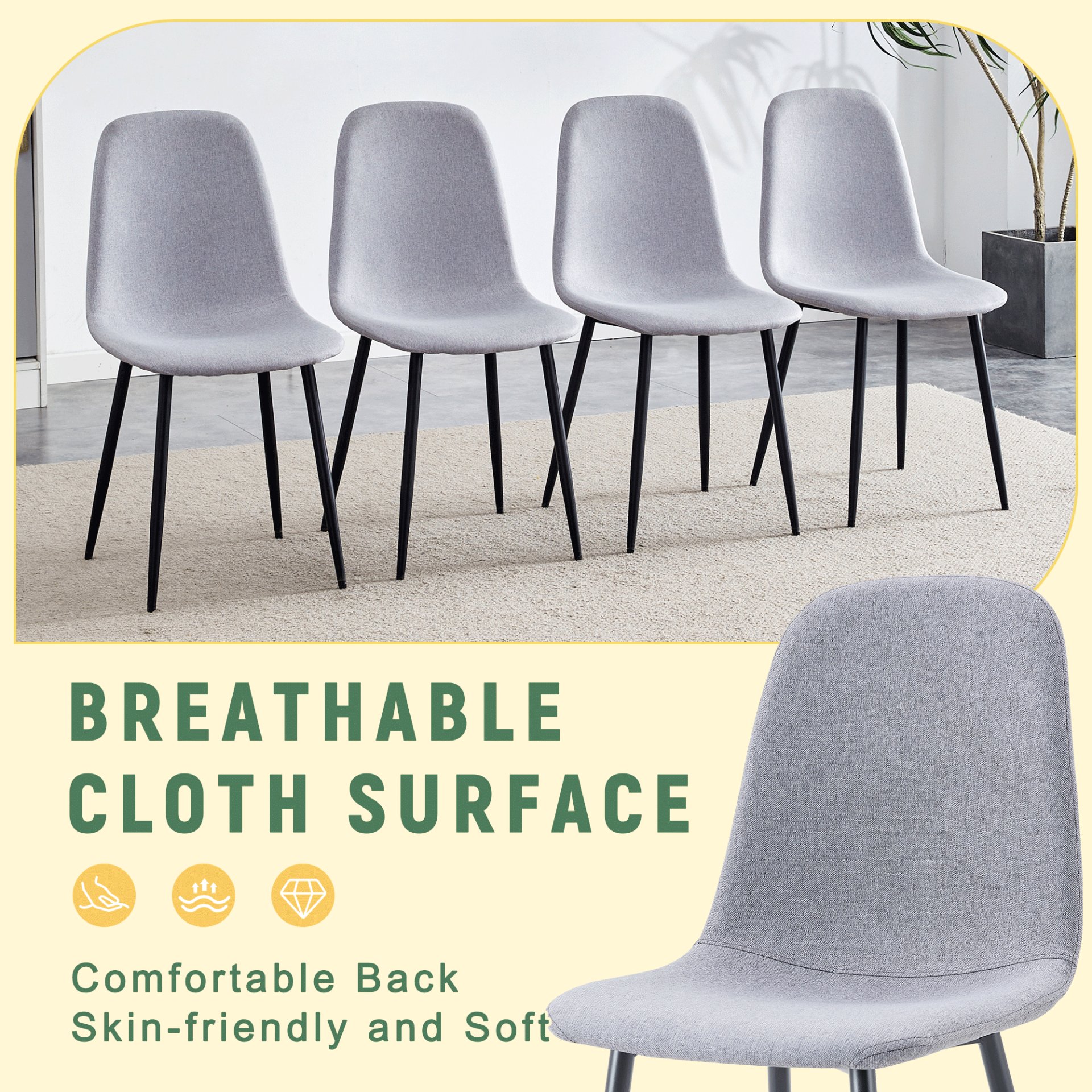 (Set of 4) Fabric Back And Metal Combined Spoon Chairs Perfectly Matching Minimalist And Scandinavian Style Homes - Gray / Black - Image 6