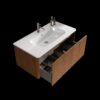 Etna - Striped Walnut Bathroom Vanity With Ceramic Sink, Wall Mounted Floating Bathroom Vanity For Modern Bathroom - Walnut / White - Image 6