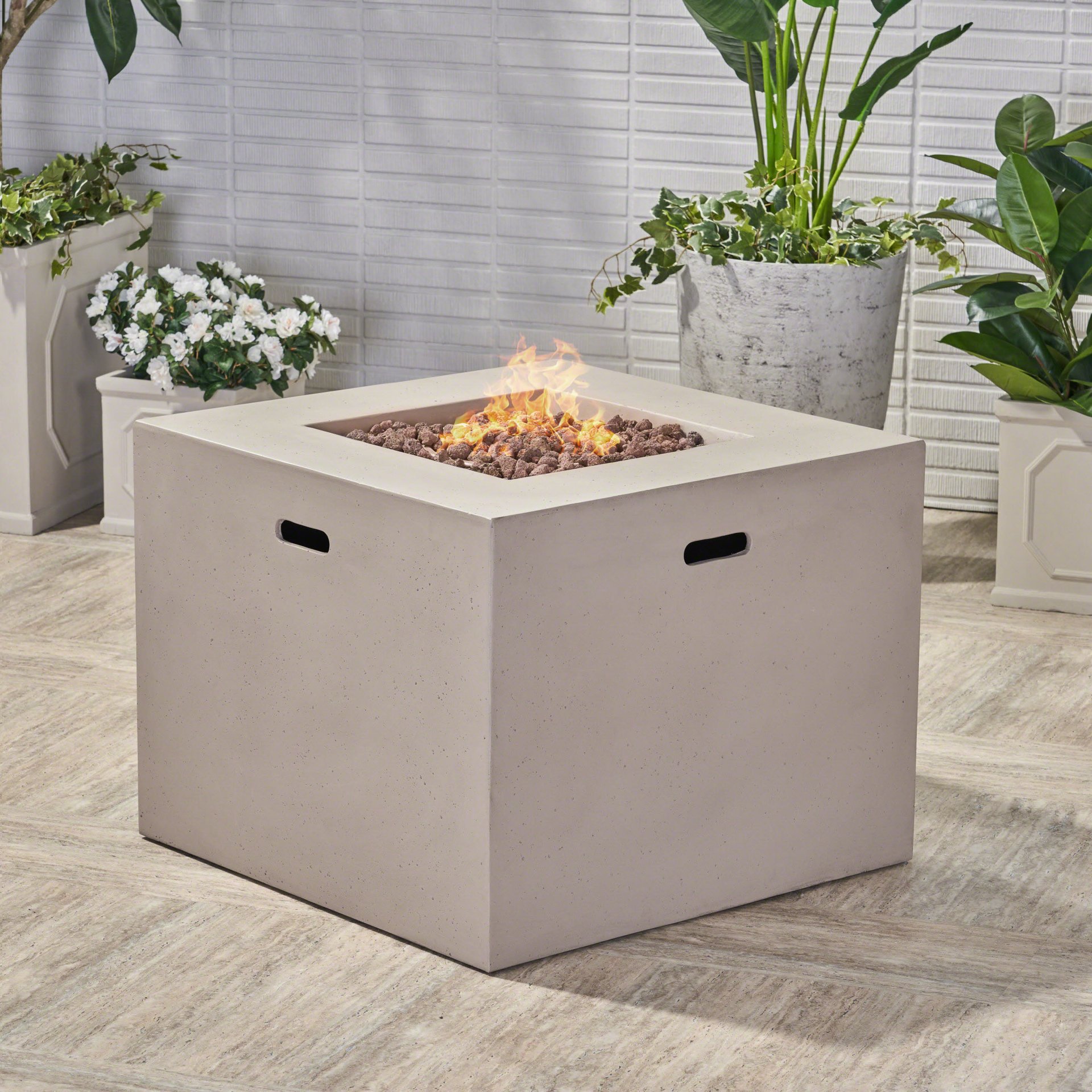 Aidan - Square Fire Pit 40, 000 Btu Magnesium Oxide - Light Gray - Image 2