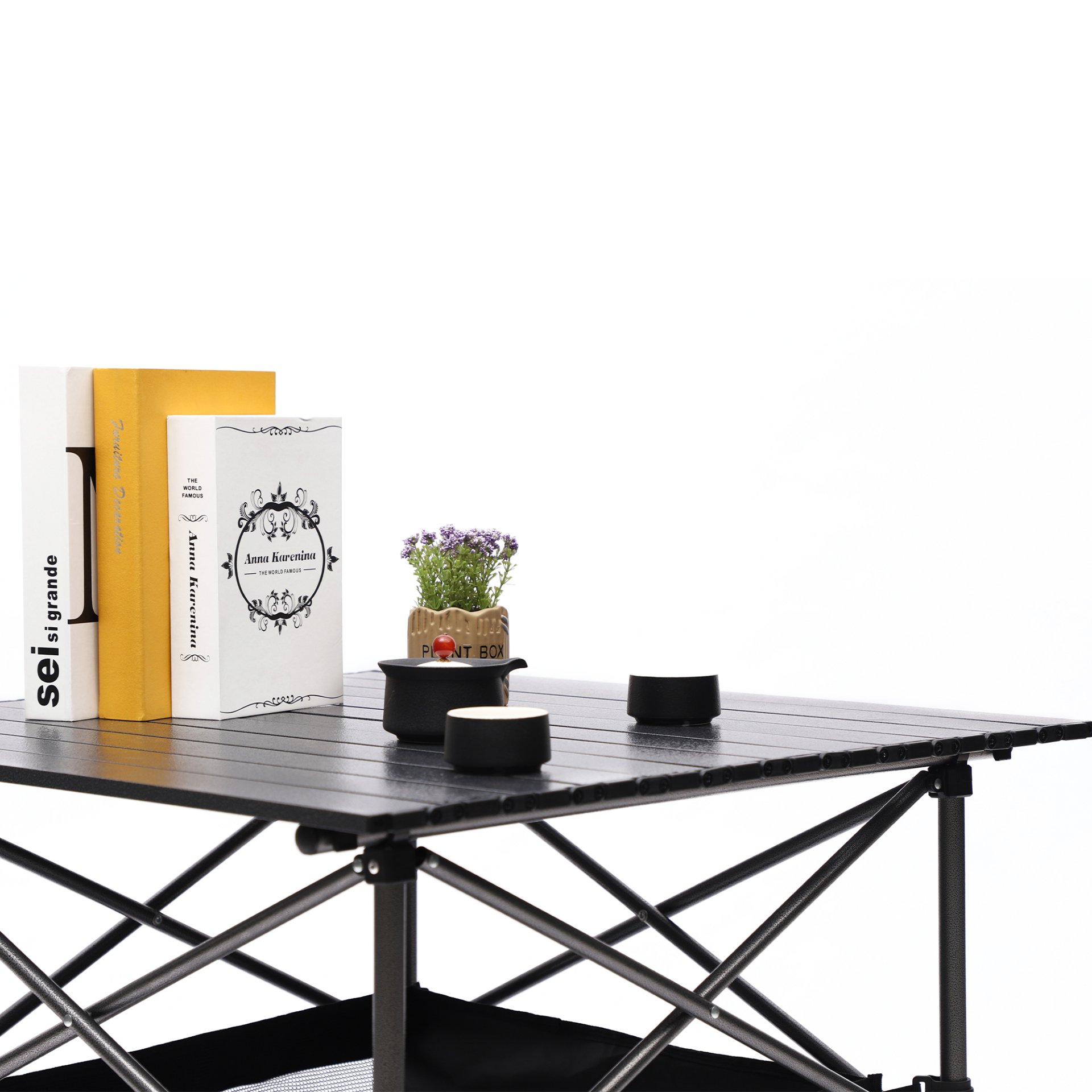 Folding Outdoor Table With Carrying Bag, Lightweight Aluminum Roll-Up Square Table For Indoor, Outdoor Camping, Picnics, Beach, Backyard, Bbq, Party, Patio - Black - Image 9